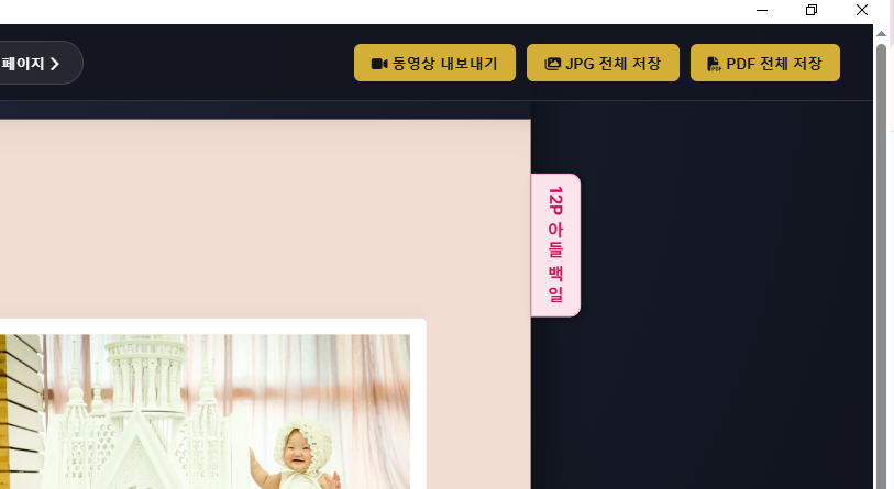 앨범 뷰어 상단 내보내기 버튼 및 책갈피